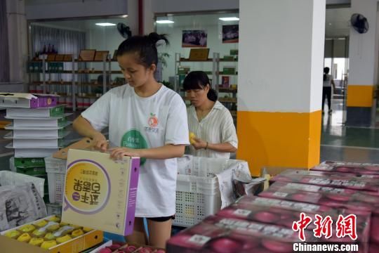 闽西武平县百香果冷链分拣中心配送车间,工人们忙对百香果进行包装发货。 王发祥 摄